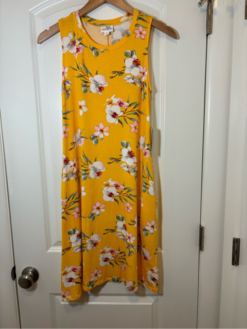 LuLaRoe Yellow Floral Round Neck dress with pockets